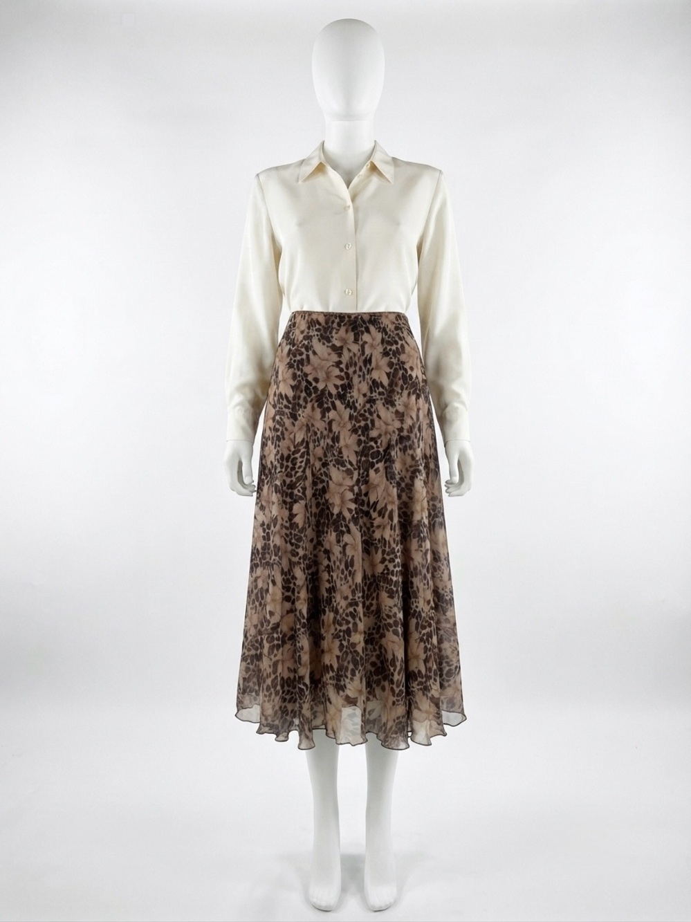 Vintage Newsworthy Leopard Floral Mesh Midi Skirt Large Y2K Whimsigoth Chiffon